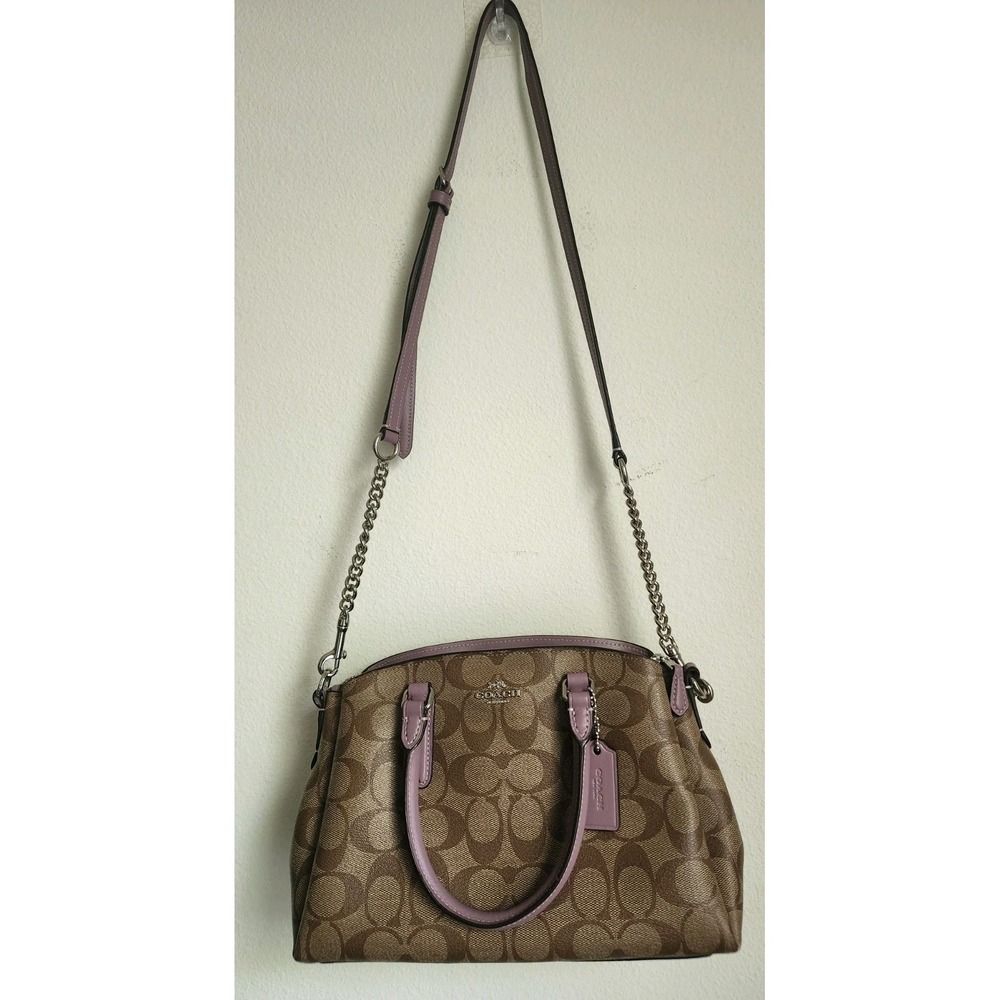 Coach F29484 Signature Brown Khaki Mauve Satchel‎ Crossbody Shoulder Bag Purse